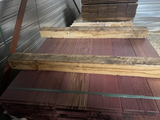 Ca. 42x Purple Heart kopse veer en groef (buitenparket), 21x145mm, len